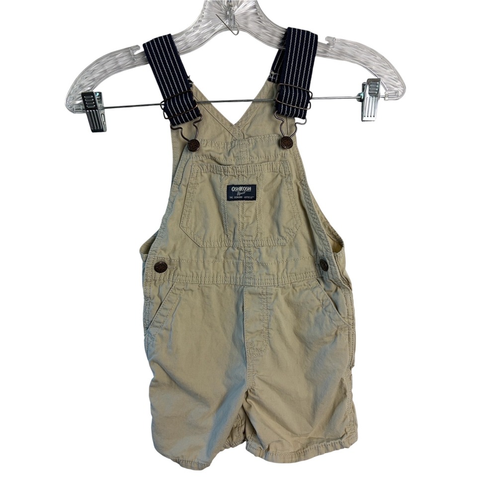 OshKosh Bgosh Khaki Tan Shortalls Striped Adjustable Straps Size 3T
